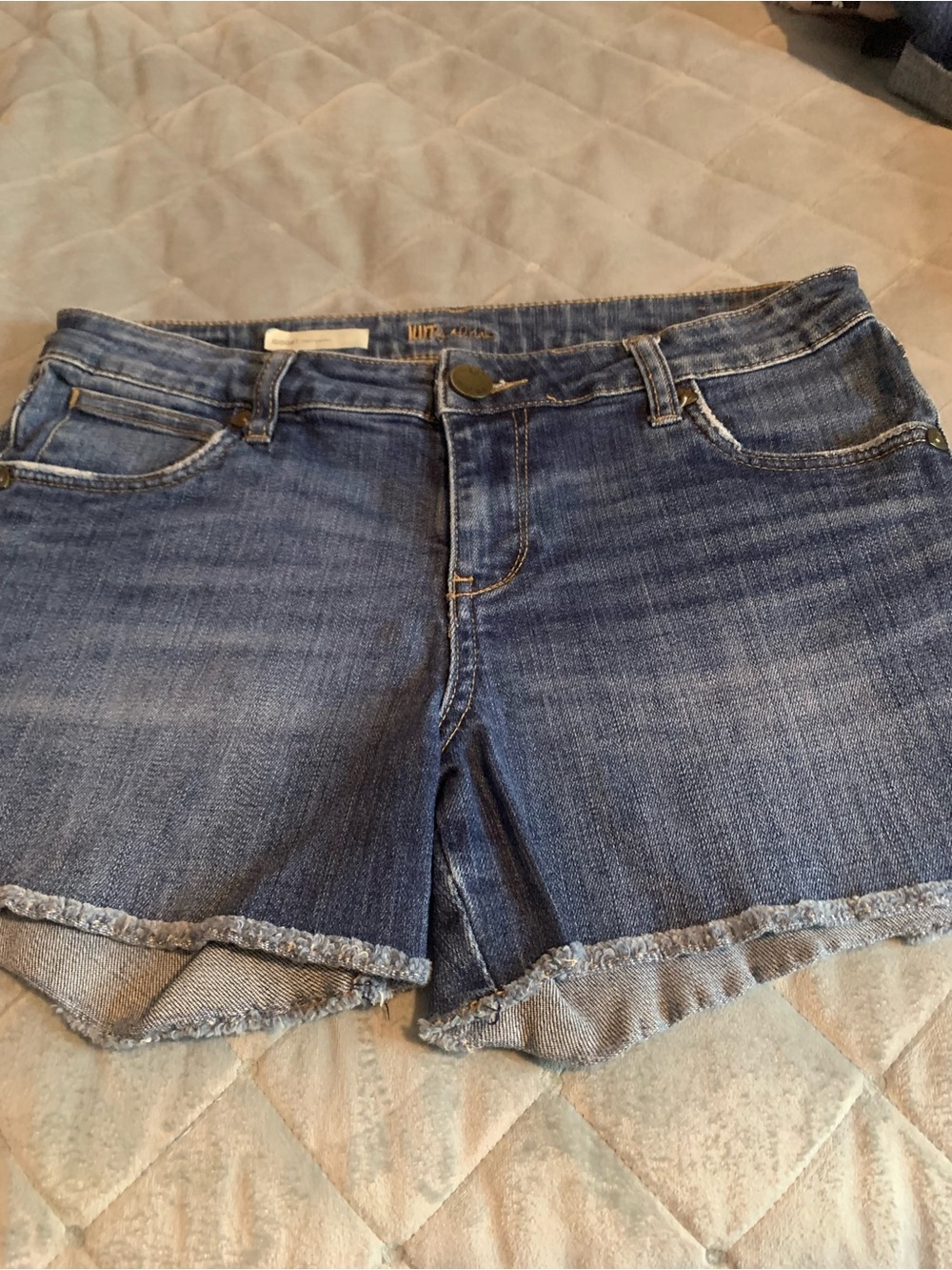 Kut from the Kloth Distressed Hem Denim Shorts - Blue